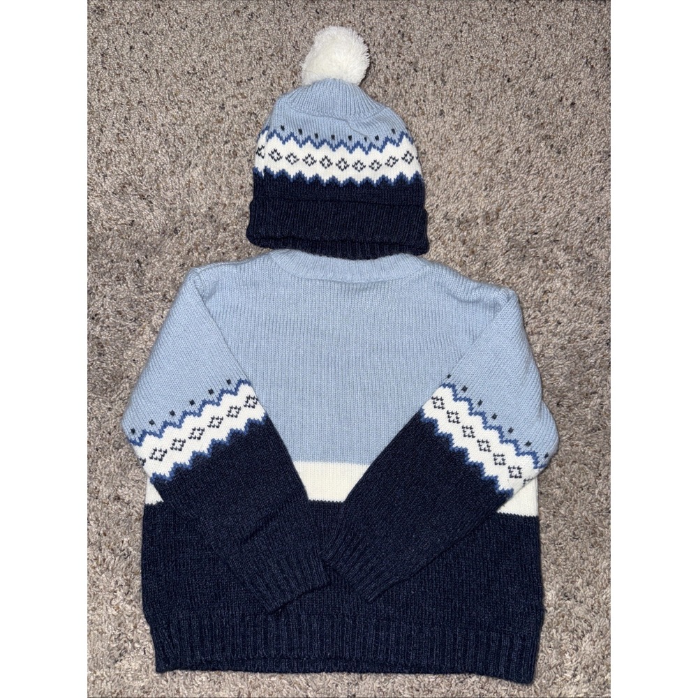 Vintage b.t. kids Puppy Dog Pulling Sled‎  Sweater  w Beanie Hat Blue 24 Months - Picture 5 of 6
